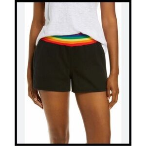 TOMBOYX Shorts French Terry Rainbow Wide Waistband Black Knit Pockets Medium